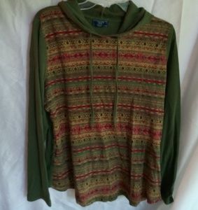 CHAPS Olive Hoodie Top L